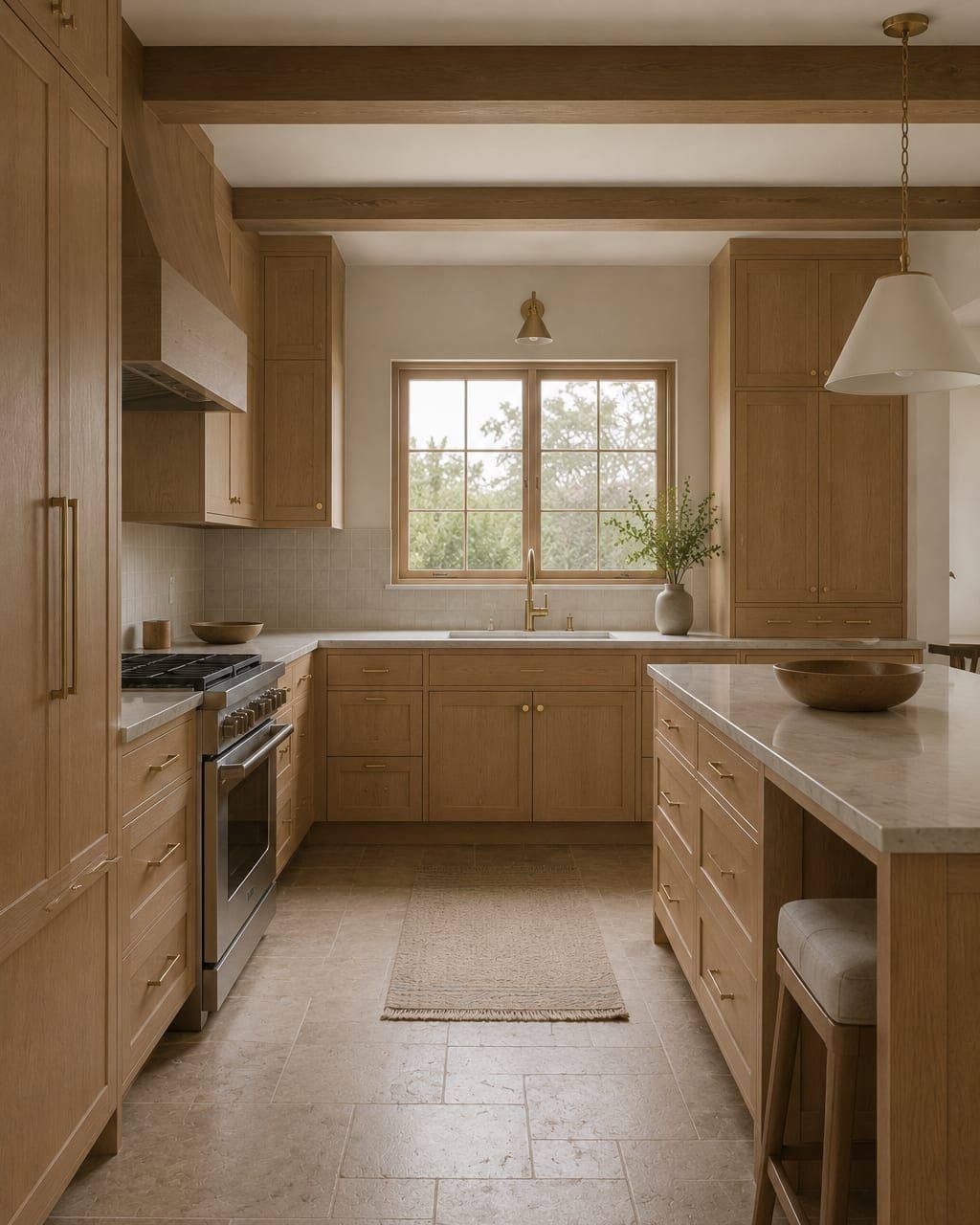 A mid range kitchen with deep drawers and soft close hardware in the base run