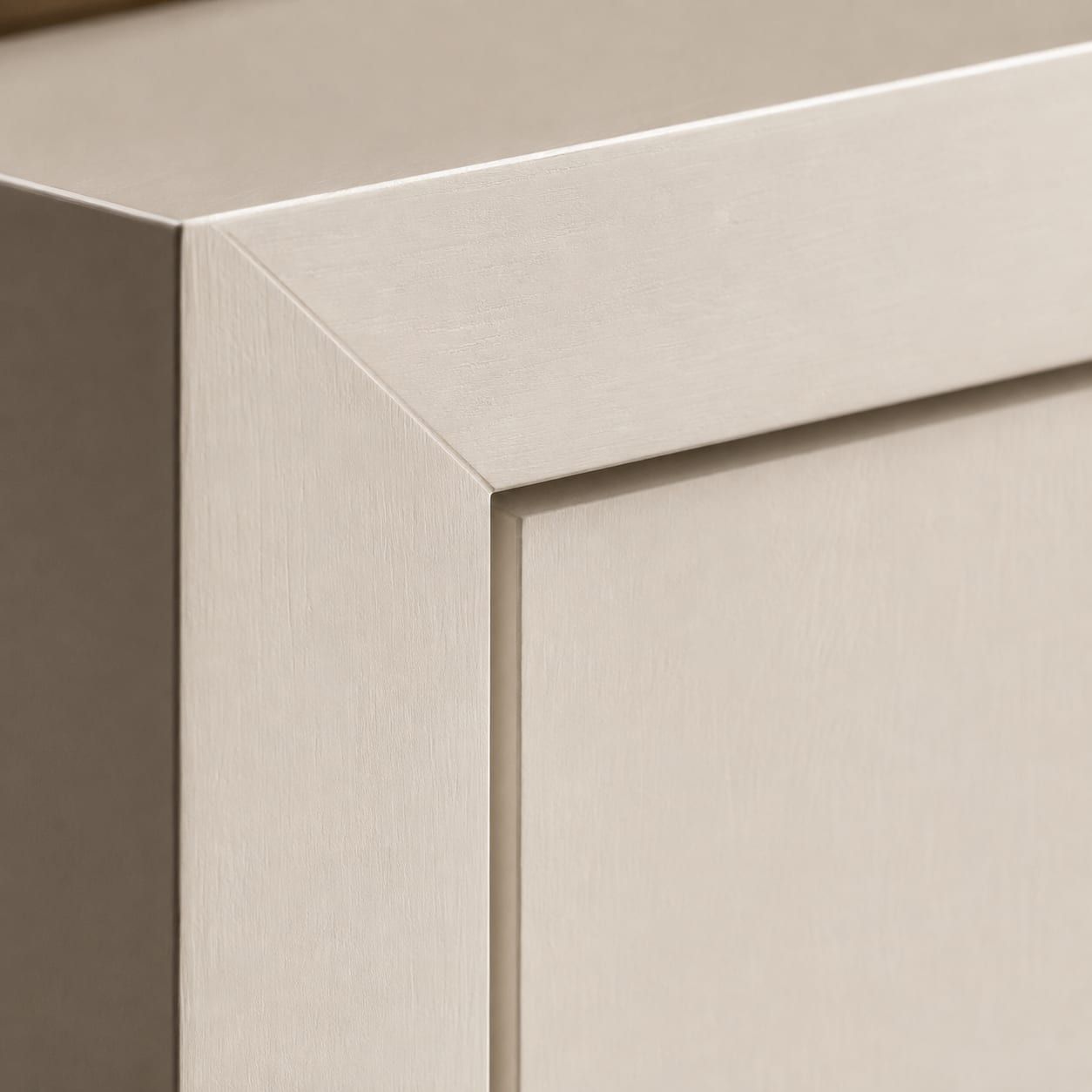 A painted maple door front in a soft off white