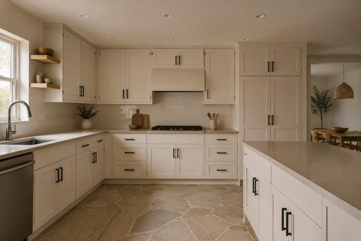 A finished refaced kitchen with painted shaker doors and brushed handles